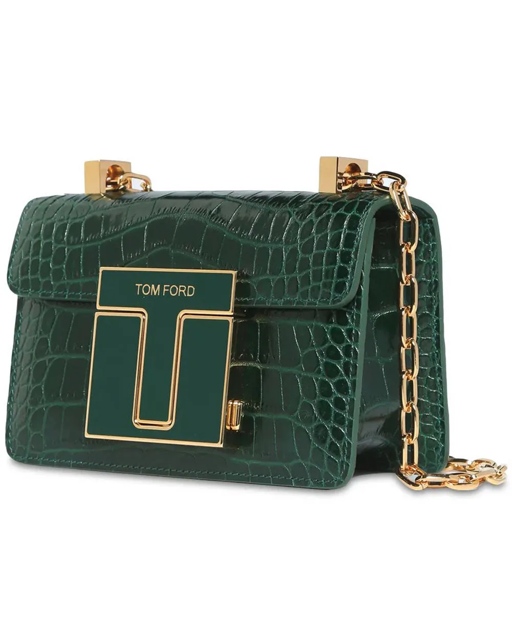 Embossed Leather Shoulder Bag in Emerald