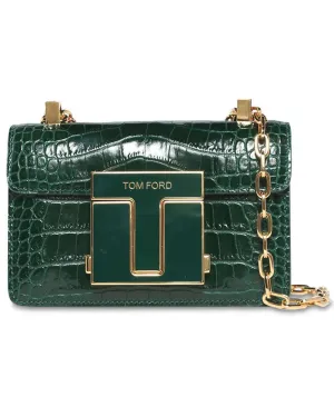 Embossed Leather Shoulder Bag in Emerald