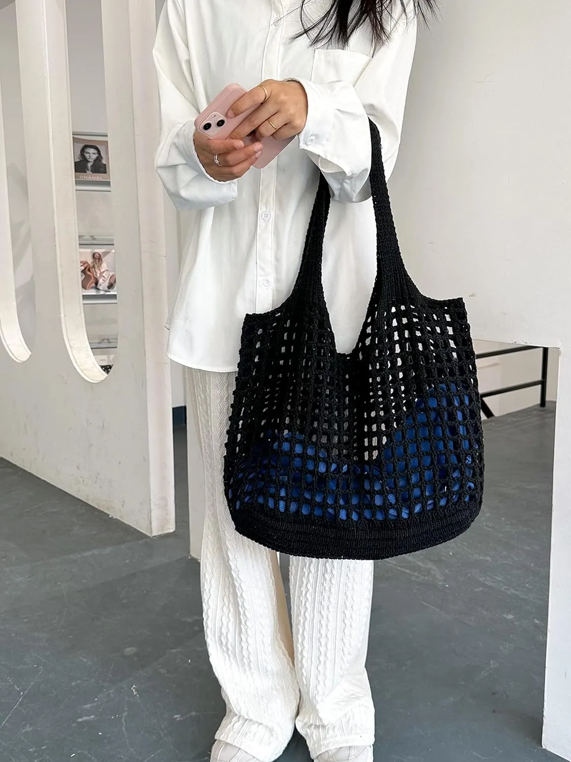 ENBEI Crochet Beach Bag - Women's Knit Shoulder Bags for Travel - Cute, Handmade Tote