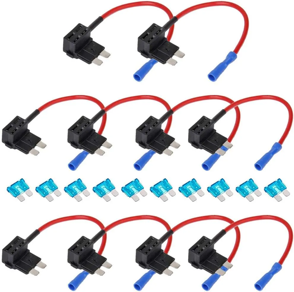 ESUPPORT 12V 24V Standard Add A Circuit Fuse Tap Piggy Back Blade Holder Plug Socket Car Pack of 10