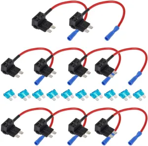 ESUPPORT 12V 24V Standard Add A Circuit Fuse Tap Piggy Back Blade Holder Plug Socket Car Pack of 10