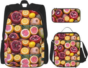 Fruit Picture-standard print 3-Piece Casual Backpack Set (Backpack   Waist Bag   Small Pouch), Unisex Daypack