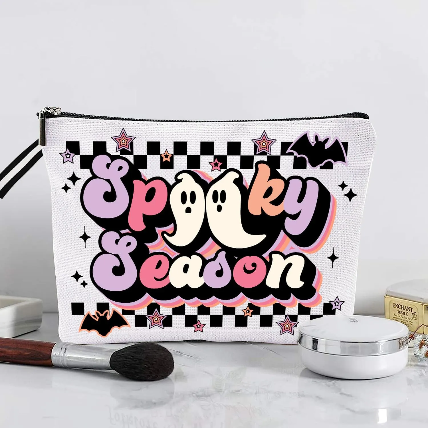 Funny Halloween Boo Gift Spooky Season Cosmetic Bag for Women Halloween Ghost Cosmetic Bag Holiday Gift for Women Birthday Cosmetic Gift for Her Makeup Bag With Zipper