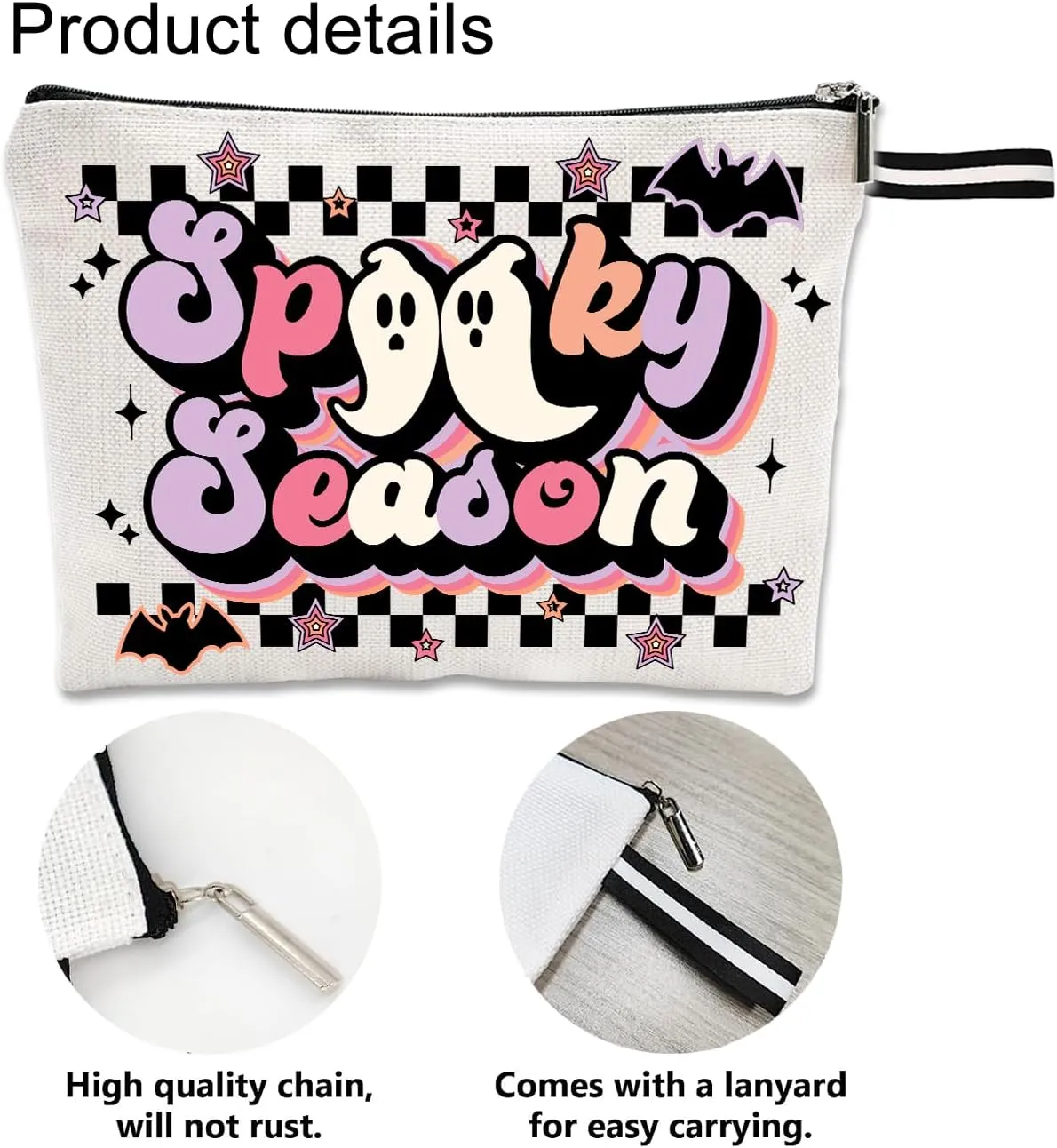 Funny Halloween Boo Gift Spooky Season Cosmetic Bag for Women Halloween Ghost Cosmetic Bag Holiday Gift for Women Birthday Cosmetic Gift for Her Makeup Bag With Zipper
