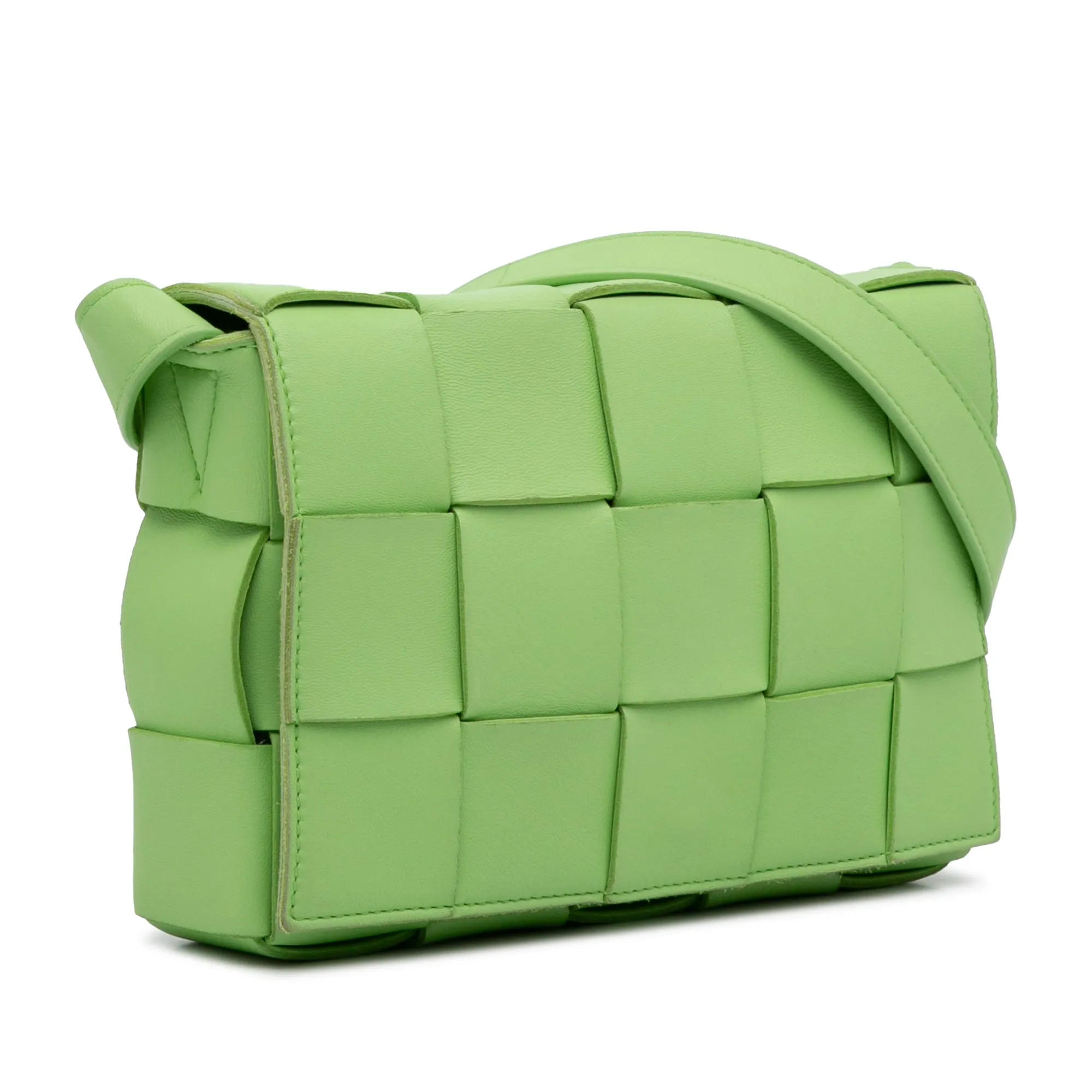Green Bottega Veneta Calfskin Intrecciato Cassette Crossbody