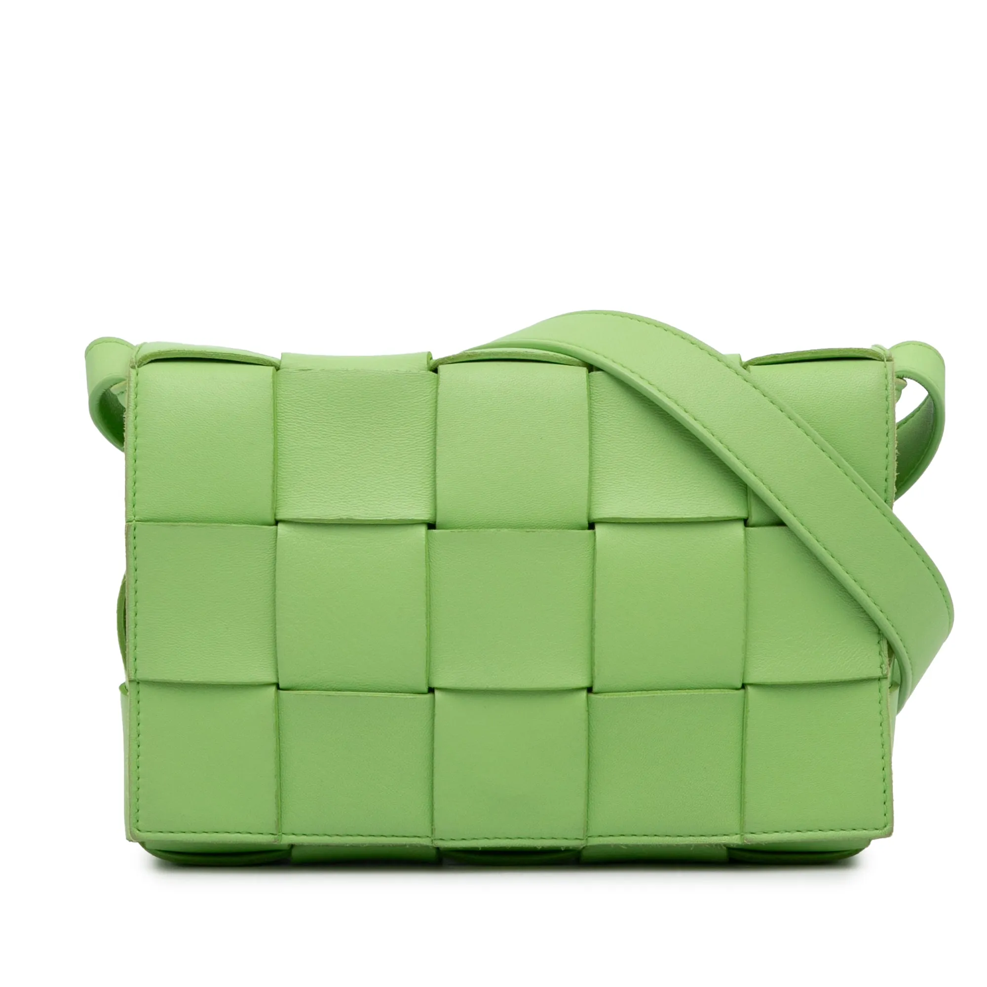 Green Bottega Veneta Calfskin Intrecciato Cassette Crossbody