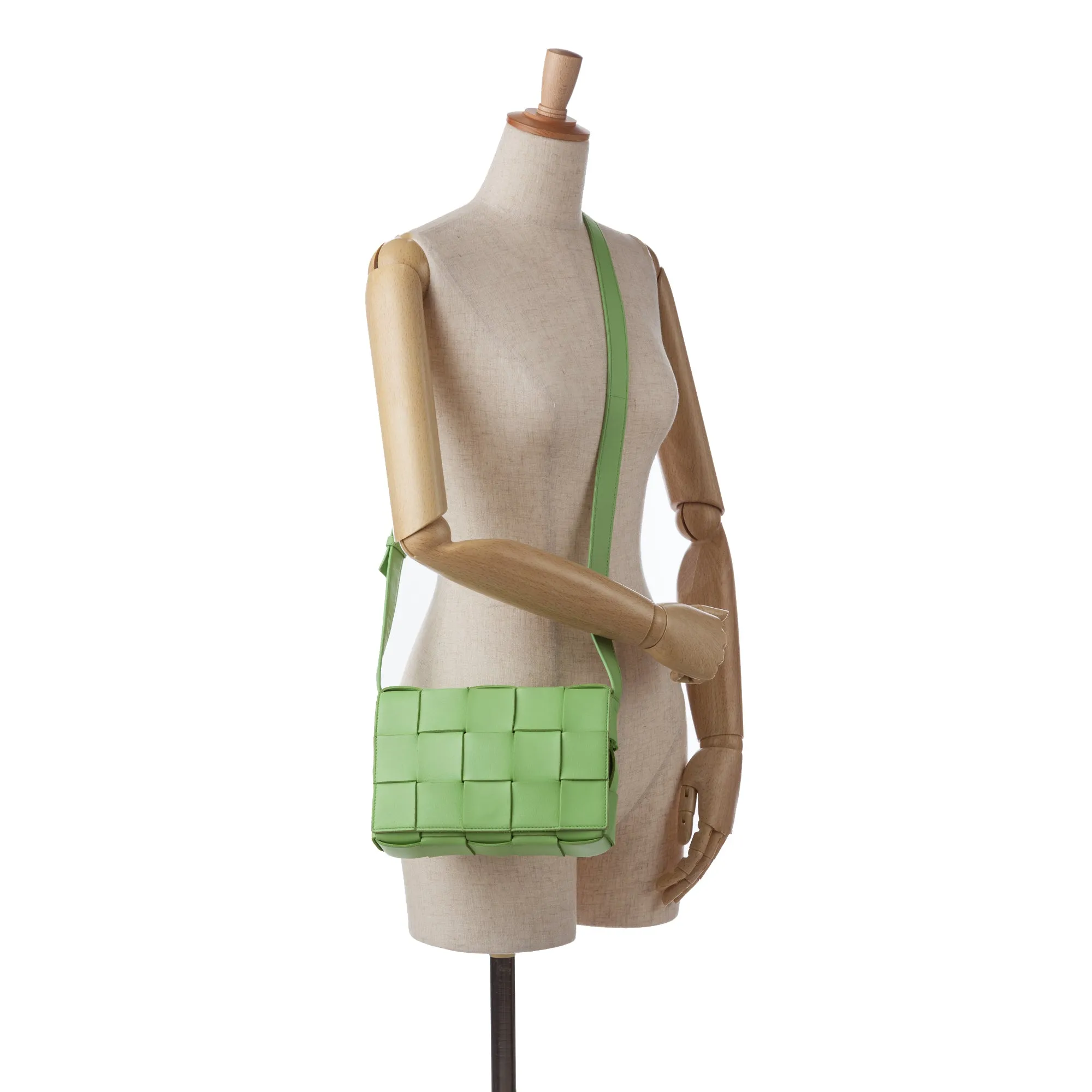 Green Bottega Veneta Calfskin Intrecciato Cassette Crossbody