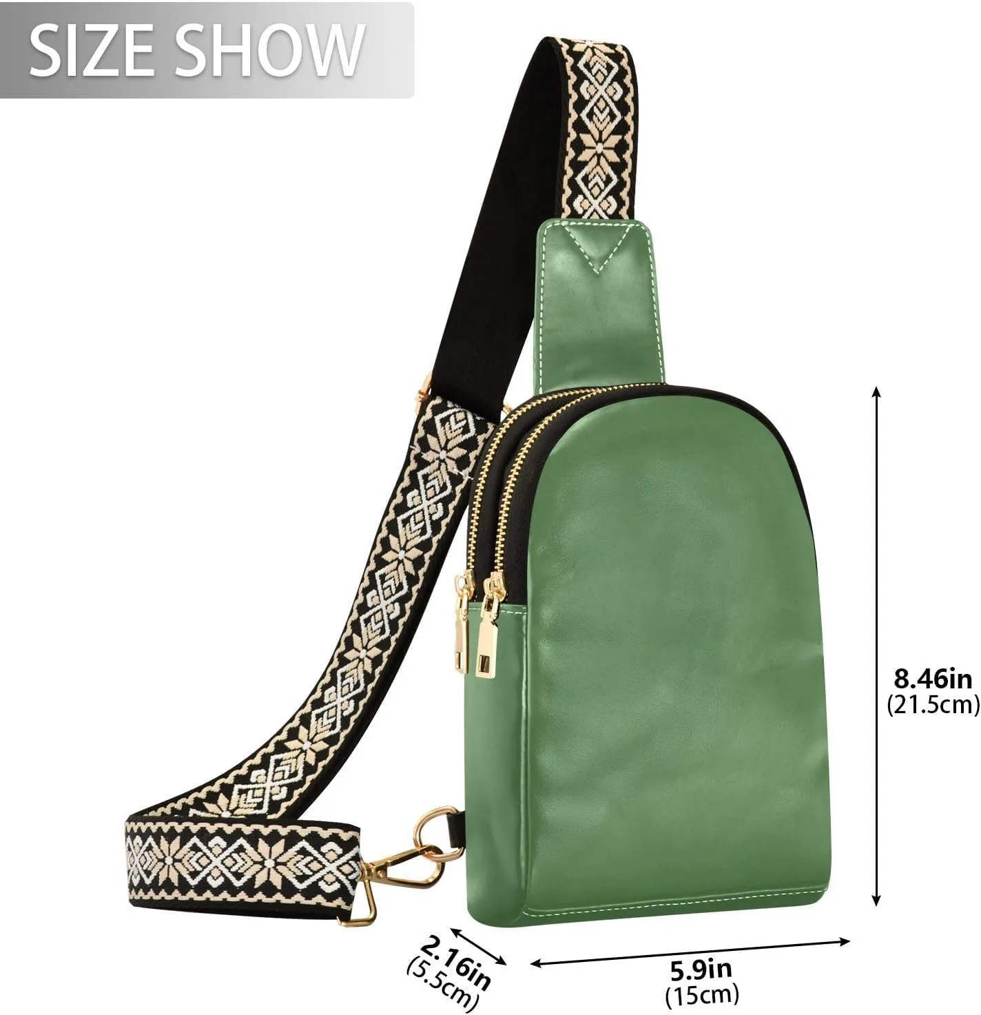 Green Sling Bag for Women Men Fanny Packs Small Crossbody Bags for Women Leather Belt Bag Waterproof Chest Bag for Sport Hiking Running Travel