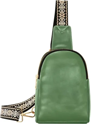 Green Sling Bag for Women Men Fanny Packs Small Crossbody Bags for Women Leather Belt Bag Waterproof Chest Bag for Sport Hiking Running Travel