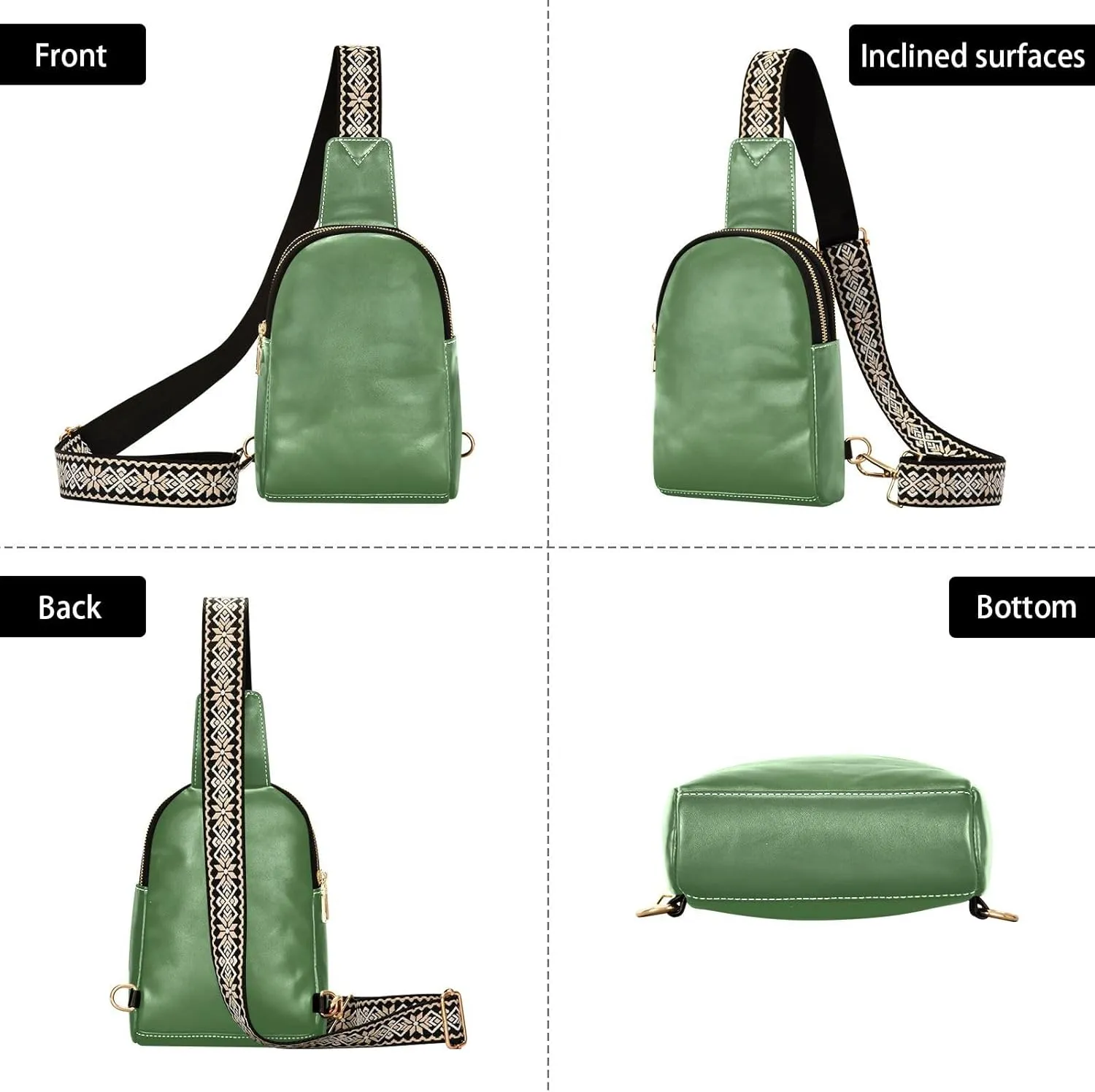 Green Sling Bag for Women Men Fanny Packs Small Crossbody Bags for Women Leather Belt Bag Waterproof Chest Bag for Sport Hiking Running Travel