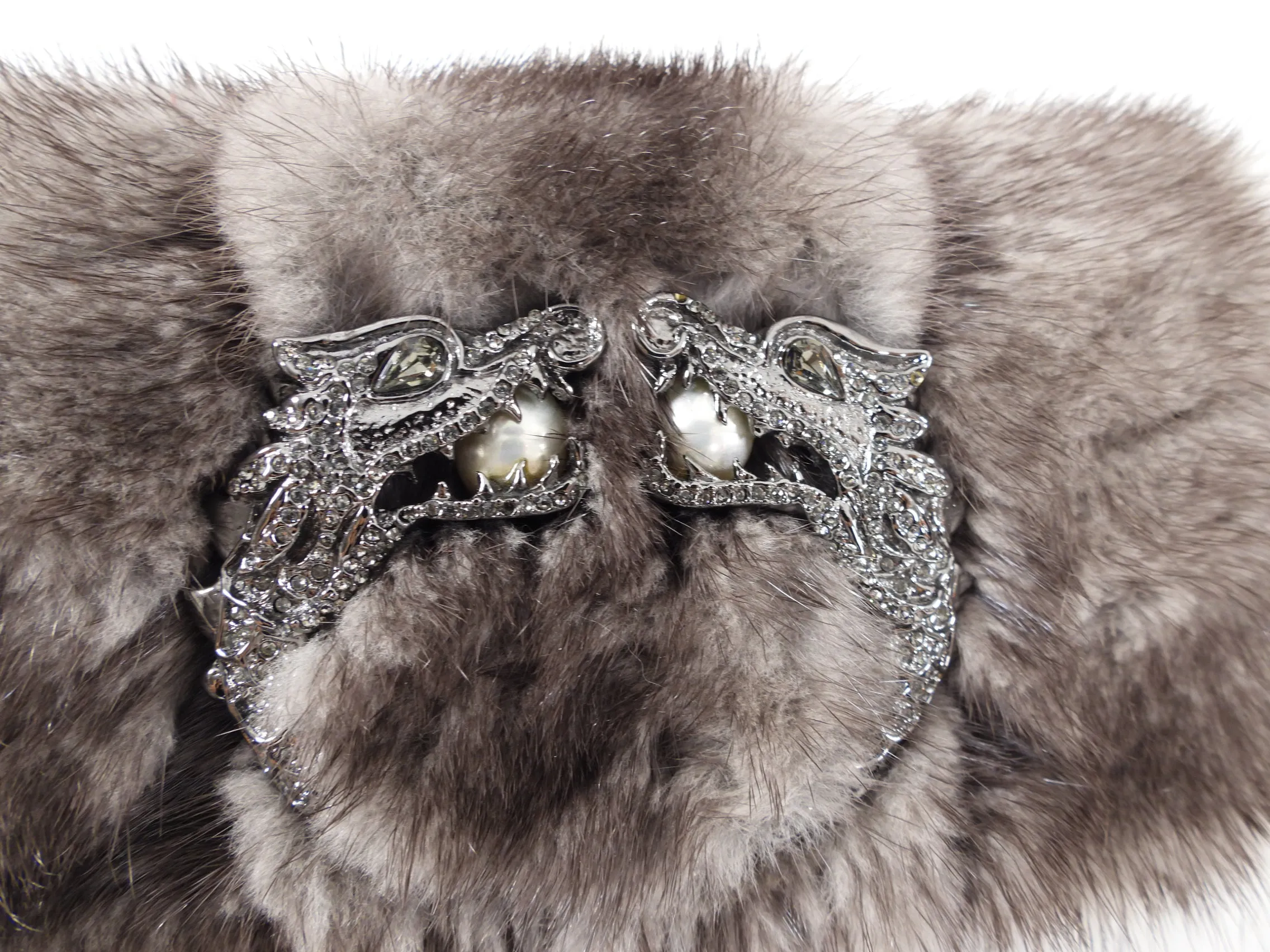 Gucci Tom Ford 2004 Grey Mink Fur Mini Dragon Evening Bag