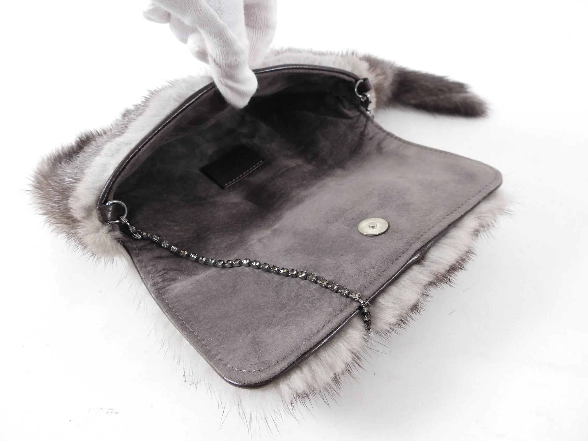 Gucci Tom Ford 2004 Grey Mink Fur Mini Dragon Evening Bag