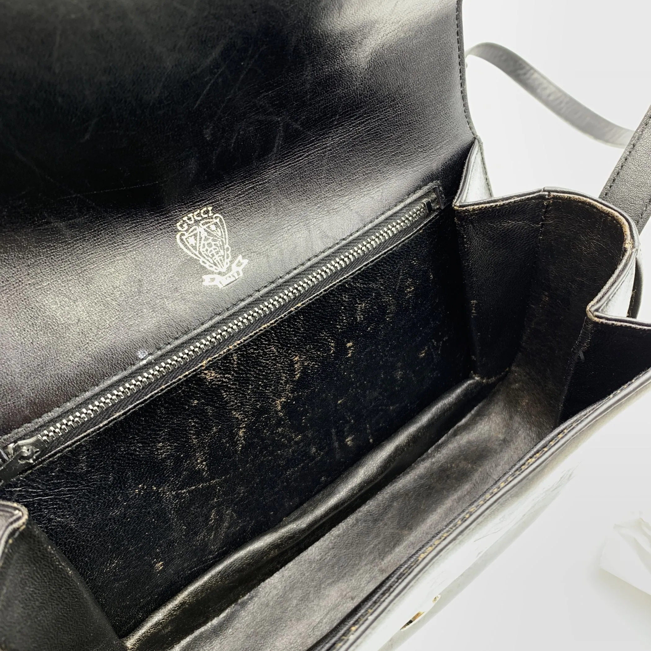 Gucci Vintage Black Leather Flap Box Structured Shoulder Bag