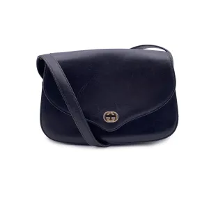 Gucci Vintage Black Leather Flap Box Structured Shoulder Bag
