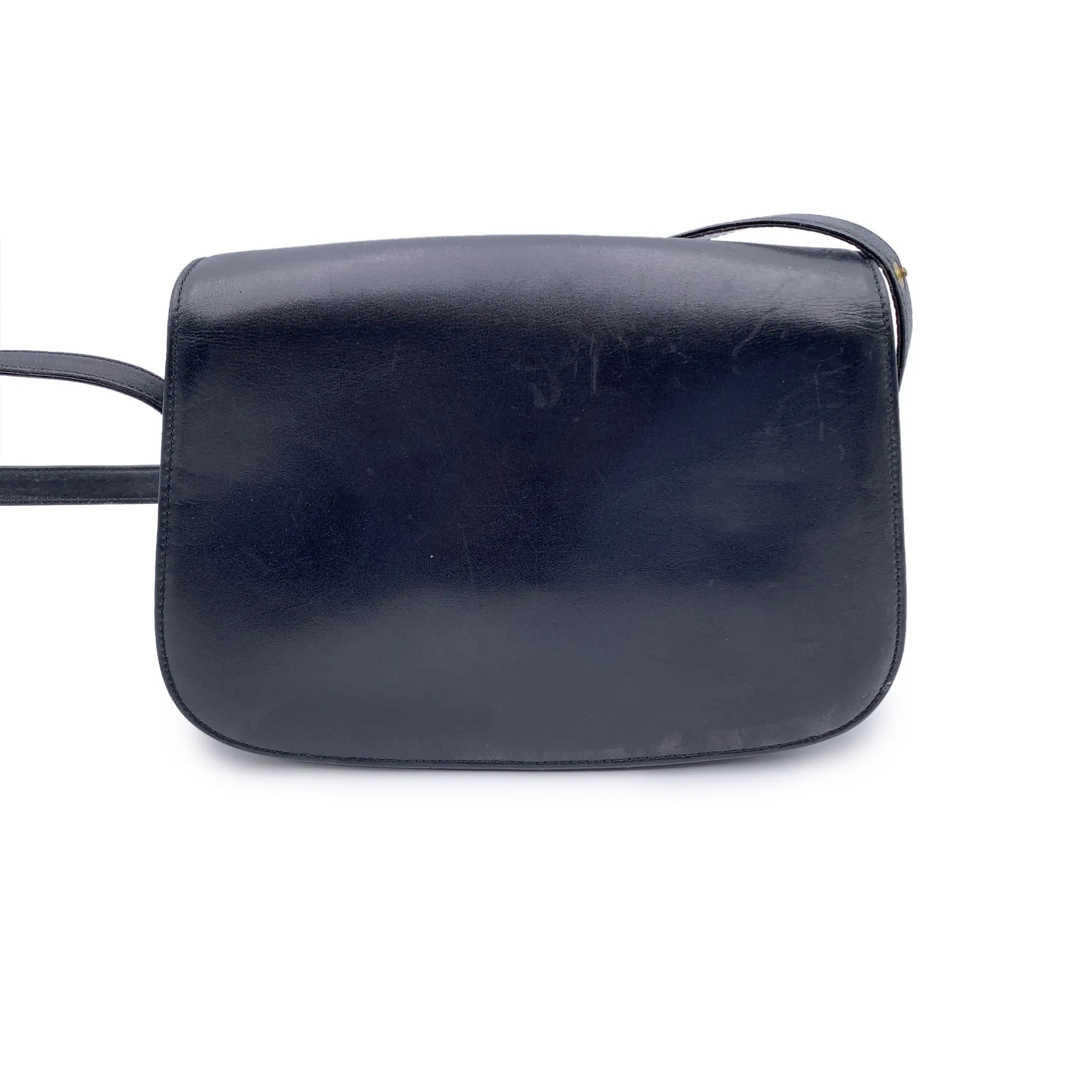 Gucci Vintage Black Leather Flap Box Structured Shoulder Bag