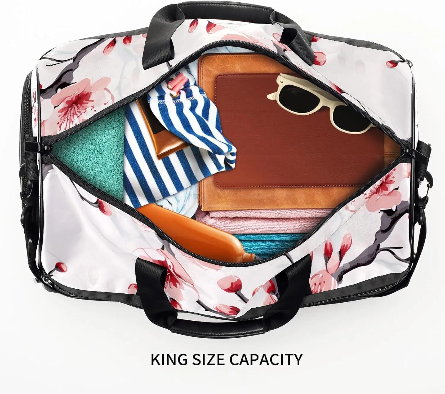 Gym Bag for Women Men, Yoga Bag with Shoe Pocket, Travel Duffel Tote Bag for Plane, Workout, Swimming, Weekend Overnight Bag Carry on Bag Hospital Holdalls, Chinese Painting Peach Blossom - 4