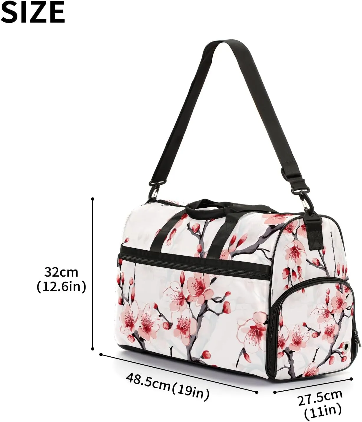 Gym Bag for Women Men, Yoga Bag with Shoe Pocket, Travel Duffel Tote Bag for Plane, Workout, Swimming, Weekend Overnight Bag Carry on Bag Hospital Holdalls, Chinese Painting Peach Blossom - 4