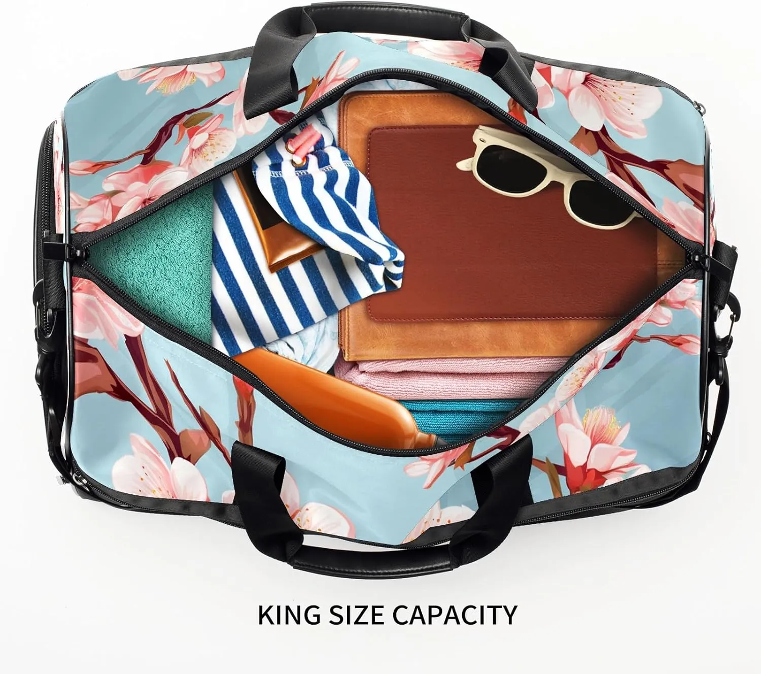 Gym Bag for Women Men, Yoga Bag with Shoe Pocket, Travel Duffel Tote Bag for Plane, Workout, Swimming, Weekend Overnight Bag Carry on Bag Hospital Holdalls, Cute Peach Blossom - 11