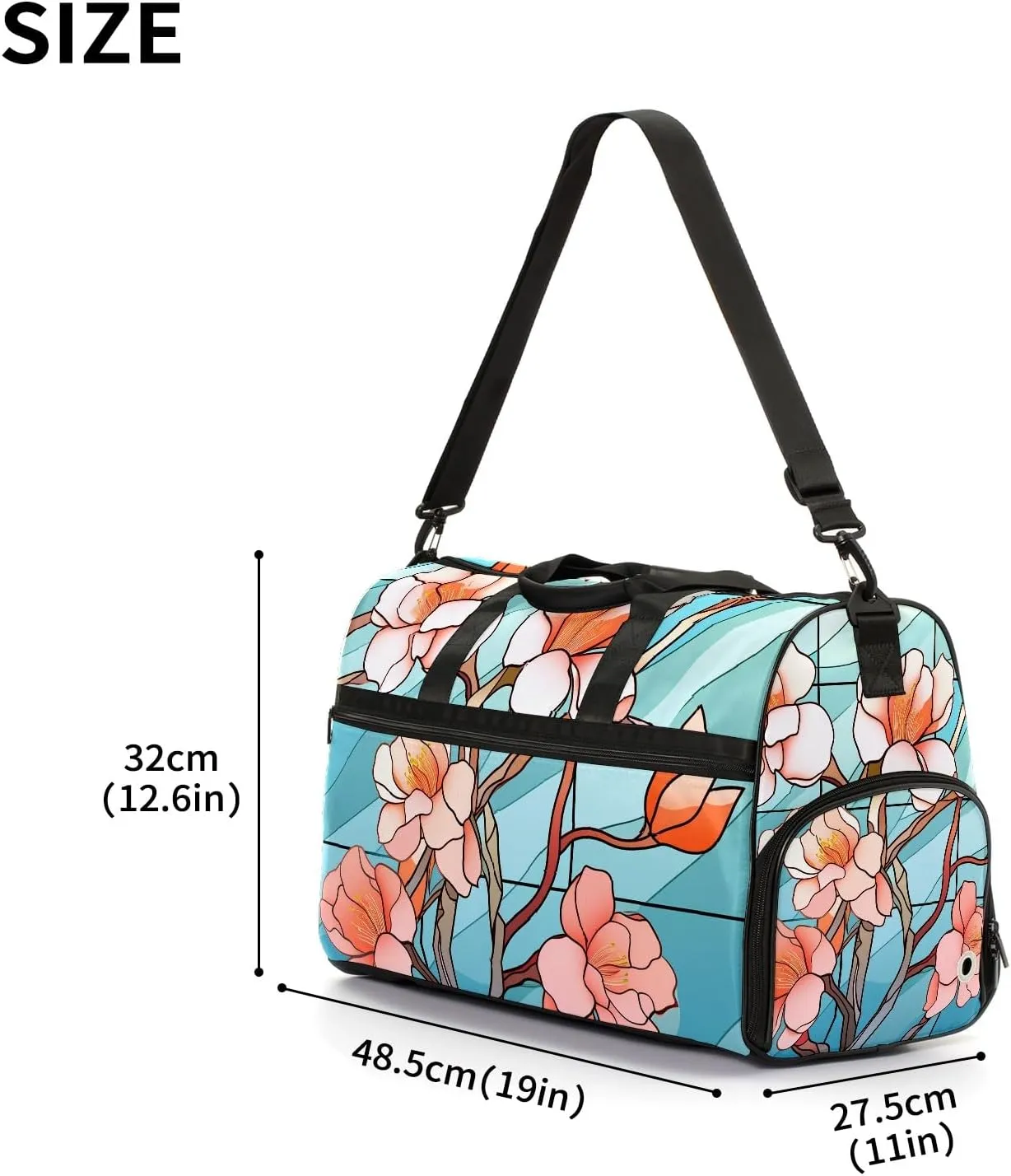 Gym Bag for Women Men, Yoga Bag with Shoe Pocket, Travel Duffel Tote Bag for Plane, Workout, Swimming, Weekend Overnight Bag Carry on Bag Hospital Holdalls, Stained Glass Peach Blossom - 2