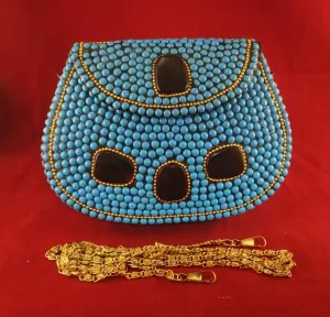 Handmade Bohemian Blue metal shell  Clutch.