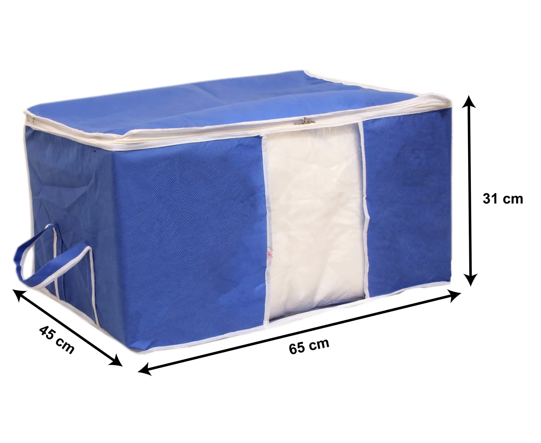 Heart Home Foldable Non Woven Clothes Storage Bag Wardrobe Organizer Underbed Bag With Tranasparent Window- Pack of 3 (Blue)-HS43HEARTH26723