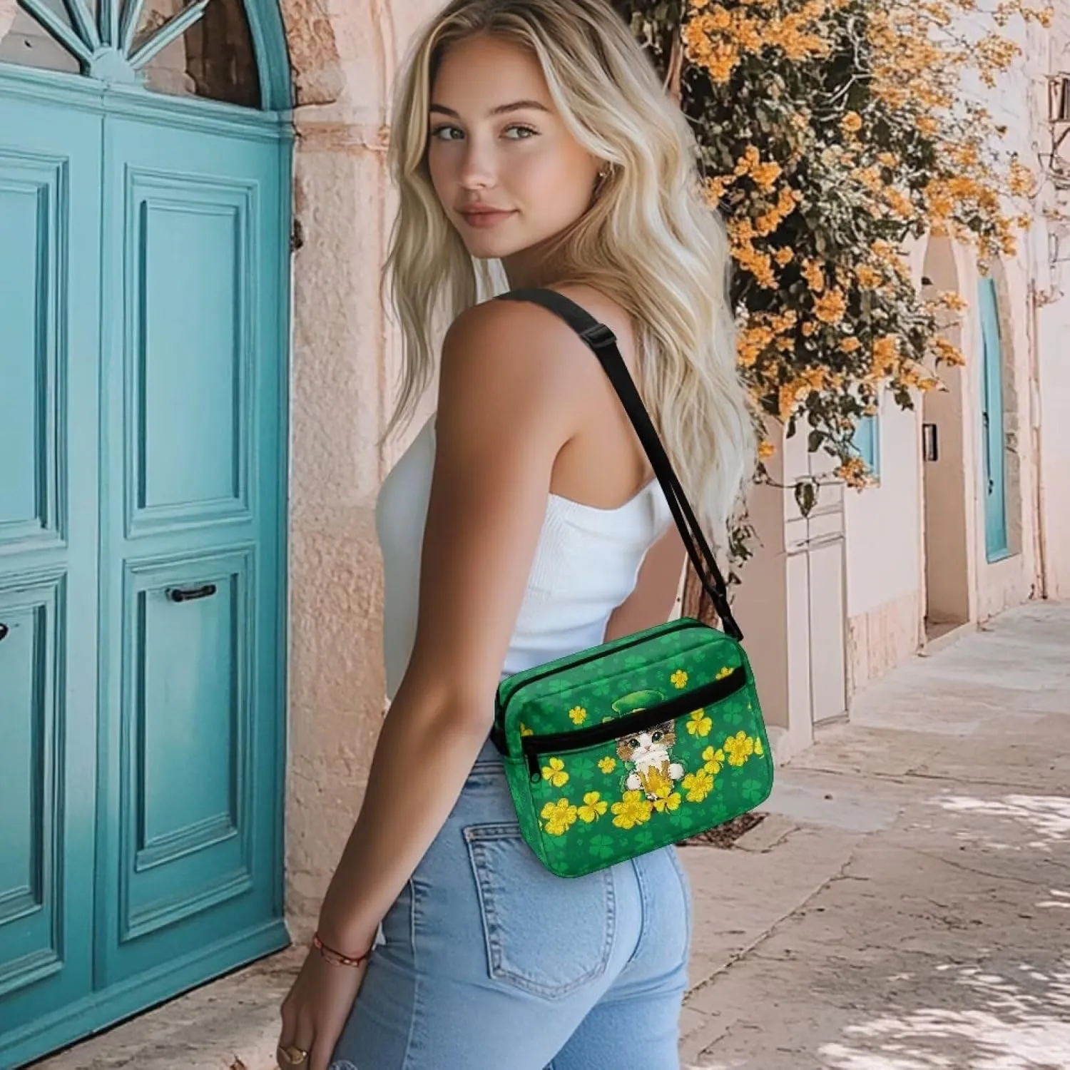 HUGS IDEA Women's Cross-Body Zipper Shoulder Bag St Patricks Day Shamrock Cell Phone Purse Handbag
