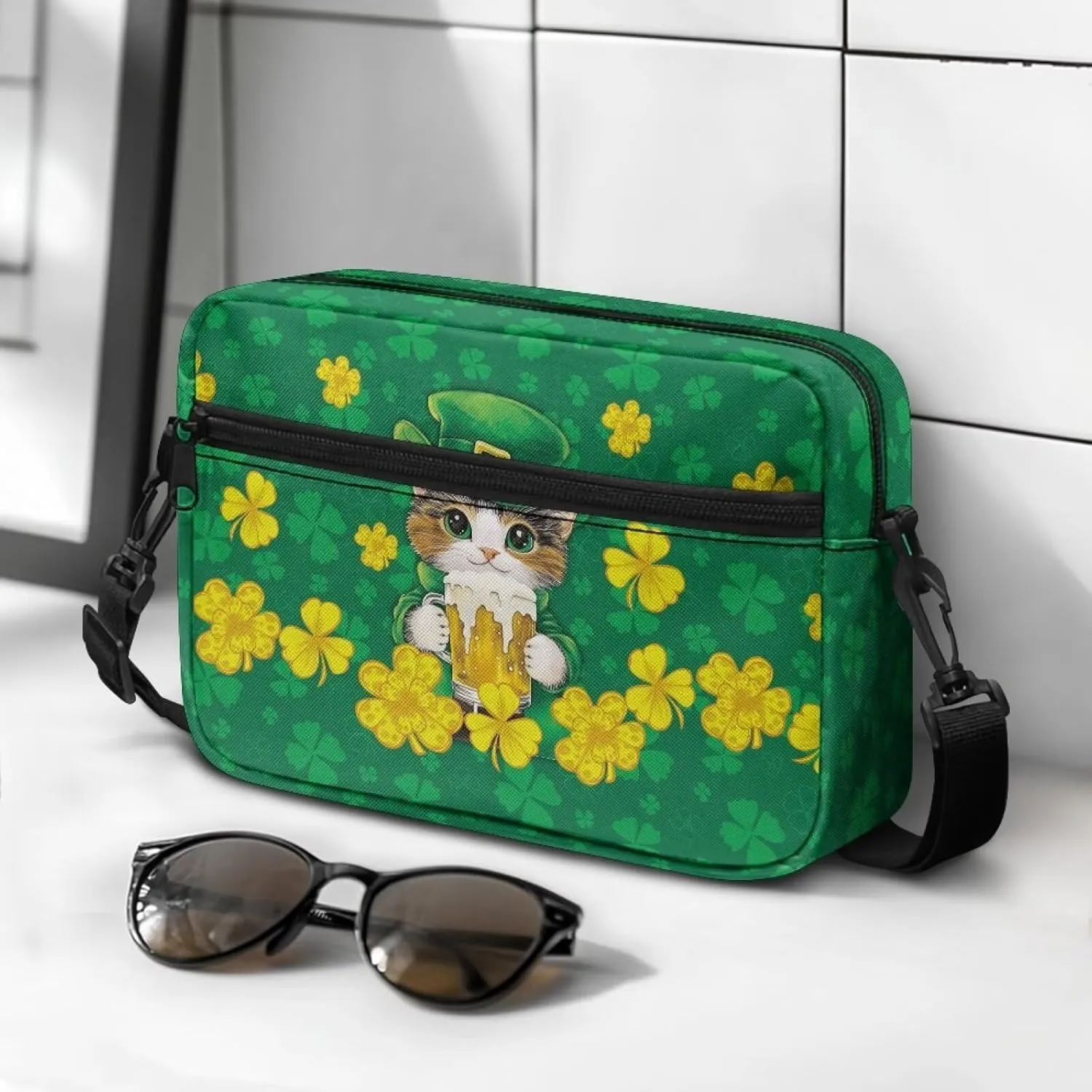 HUGS IDEA Women's Cross-Body Zipper Shoulder Bag St Patricks Day Shamrock Cell Phone Purse Handbag