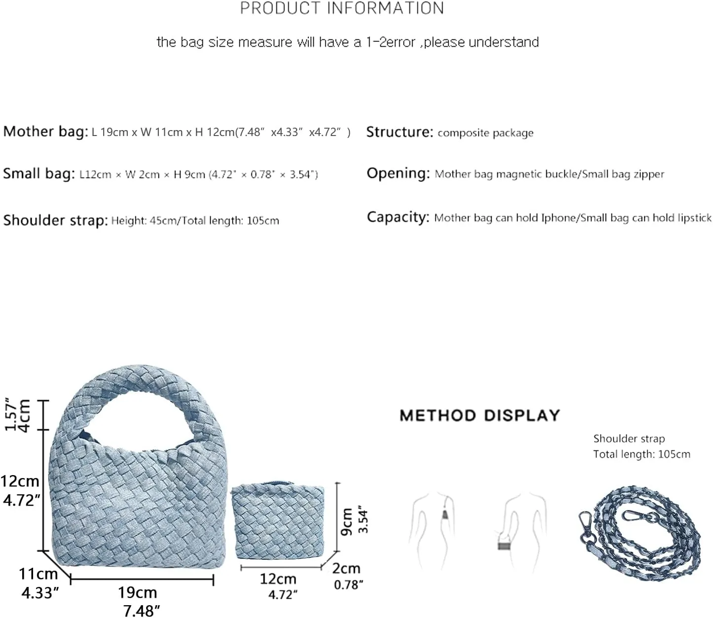 JINMANXUE Fashion Handbag for Women, Woven Tote Bucket Composite Bag, Knitting Chain Crossbody Shoulder Purse
