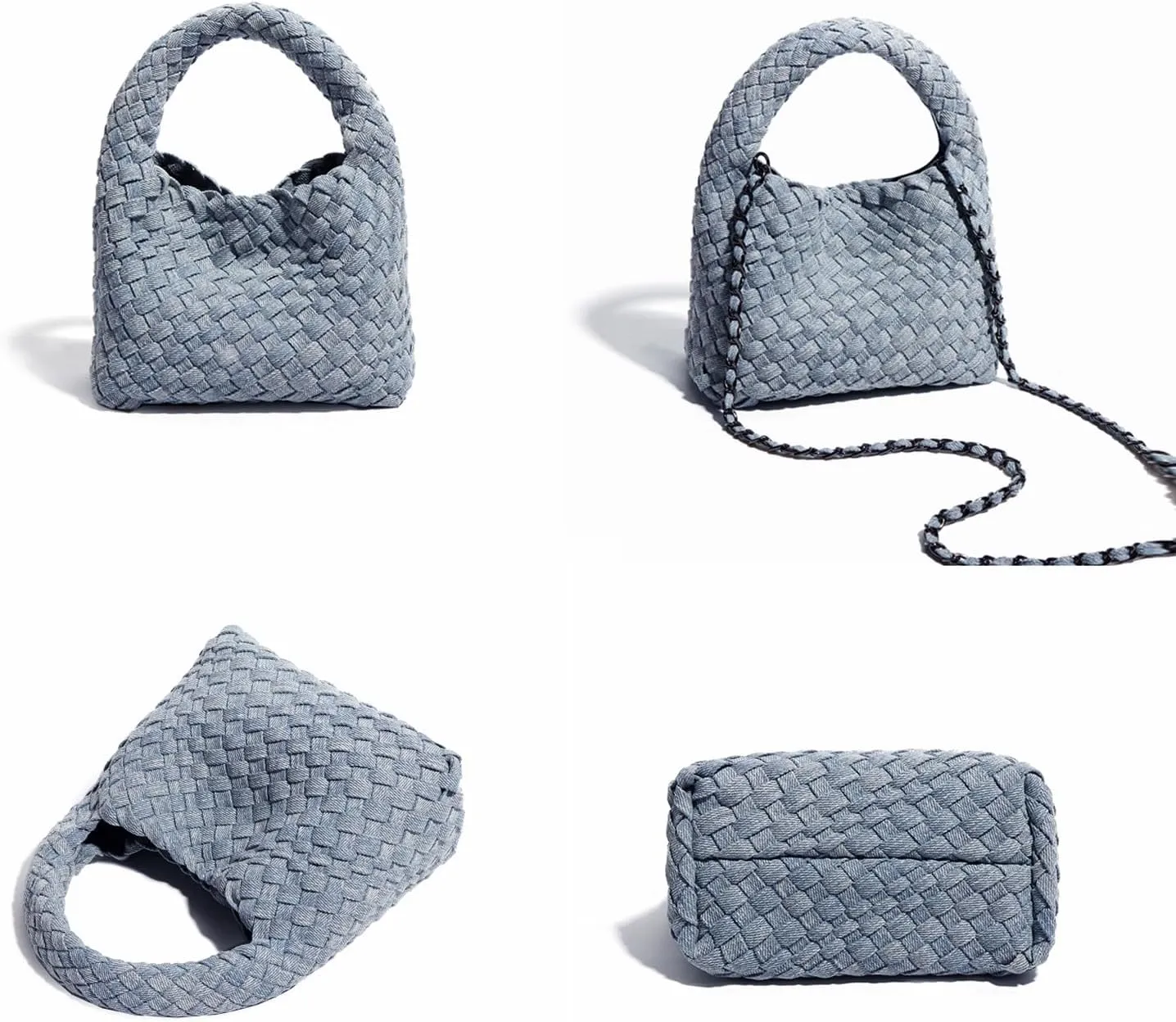 JINMANXUE Fashion Handbag for Women, Woven Tote Bucket Composite Bag, Knitting Chain Crossbody Shoulder Purse