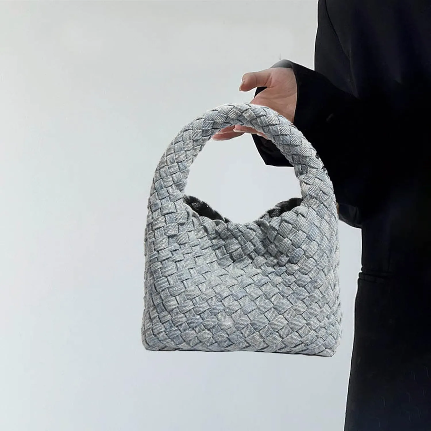JINMANXUE Fashion Handbag for Women, Woven Tote Bucket Composite Bag, Knitting Chain Crossbody Shoulder Purse
