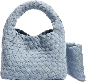 JINMANXUE Fashion Handbag for Women, Woven Tote Bucket Composite Bag, Knitting Chain Crossbody Shoulder Purse