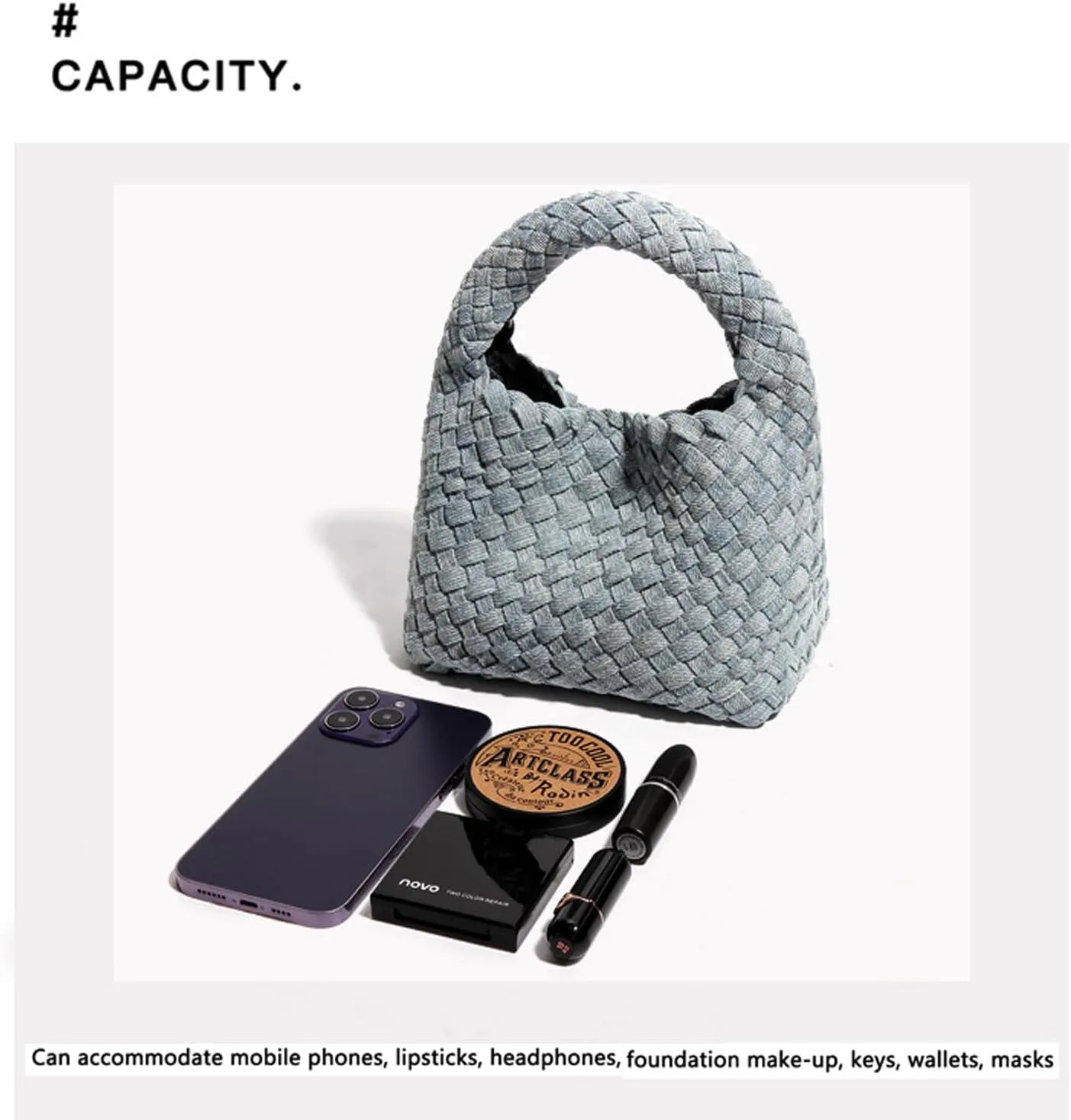 JINMANXUE Fashion Handbag for Women, Woven Tote Bucket Composite Bag, Knitting Chain Crossbody Shoulder Purse