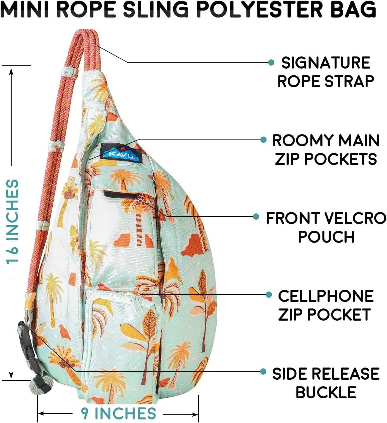 KAVU Mini Rope Sling Pack with Adjustable Rope Shoulder Strap