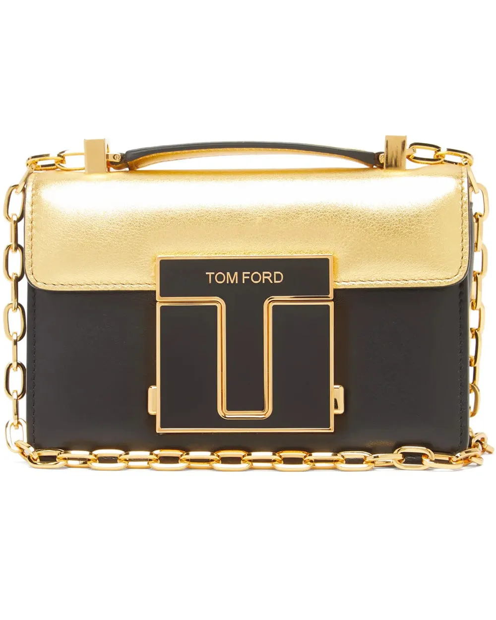 Laminated Calf Shoulder Bag in Black and Gold