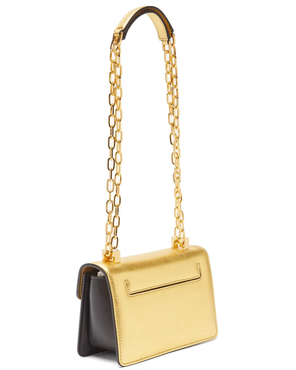Laminated Calf Shoulder Bag in Black and Gold