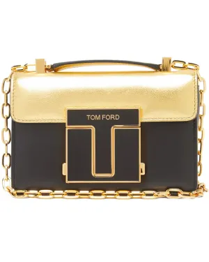 Laminated Calf Shoulder Bag in Black and Gold