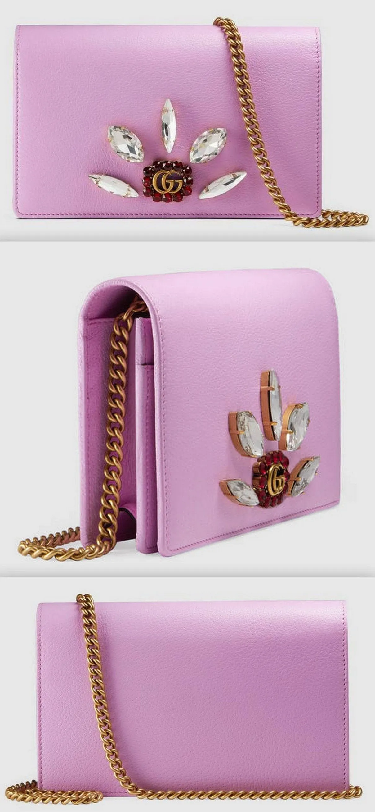 Leather Mini Chain Bag with Double G and Crystals