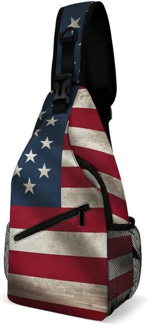 Lightweight Chest Bag Crossbody Bag American Flag Sling Backpack for Women Men Sports Travel