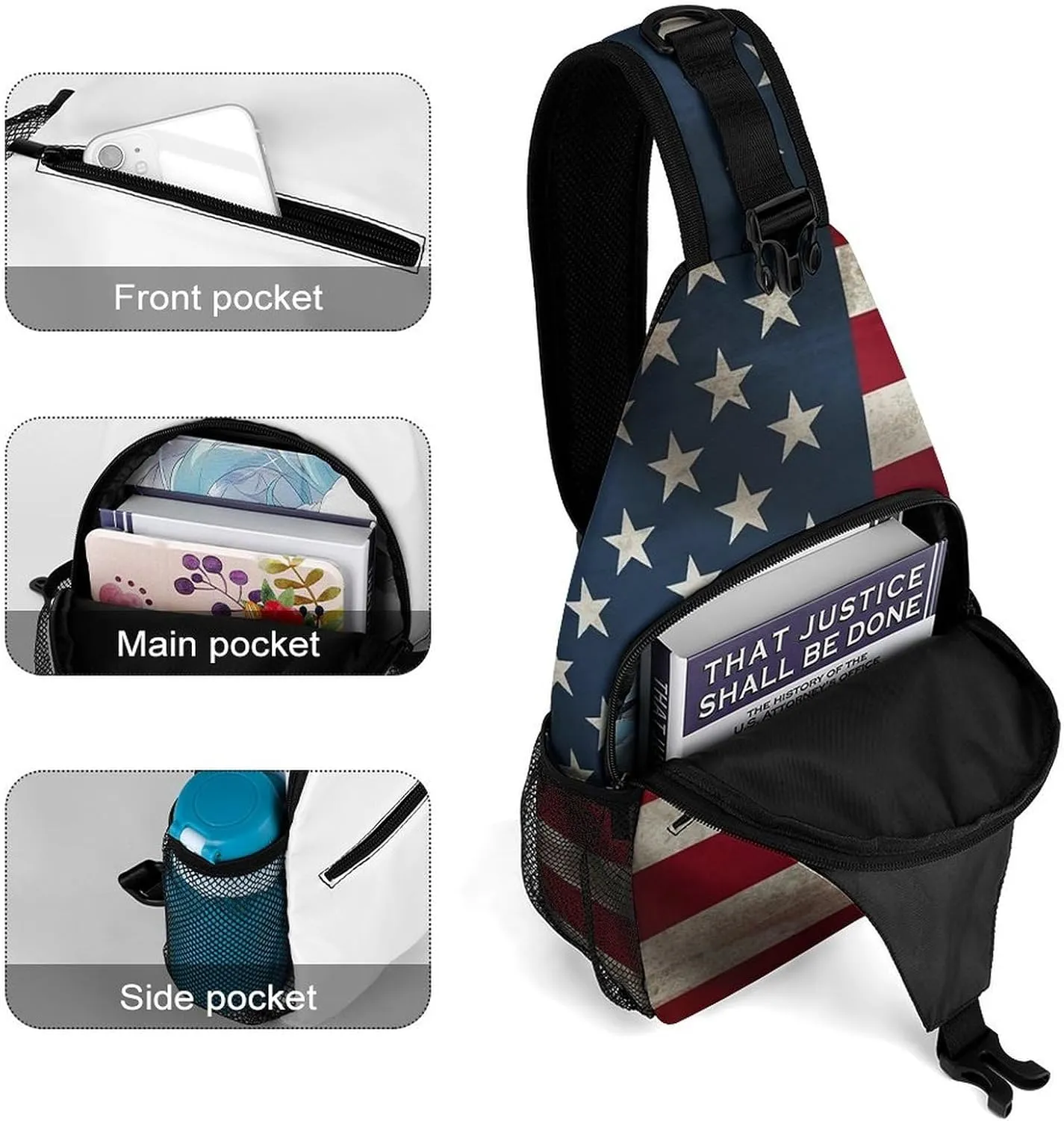 Lightweight Chest Bag Crossbody Bag American Flag Sling Backpack for Women Men Sports Travel