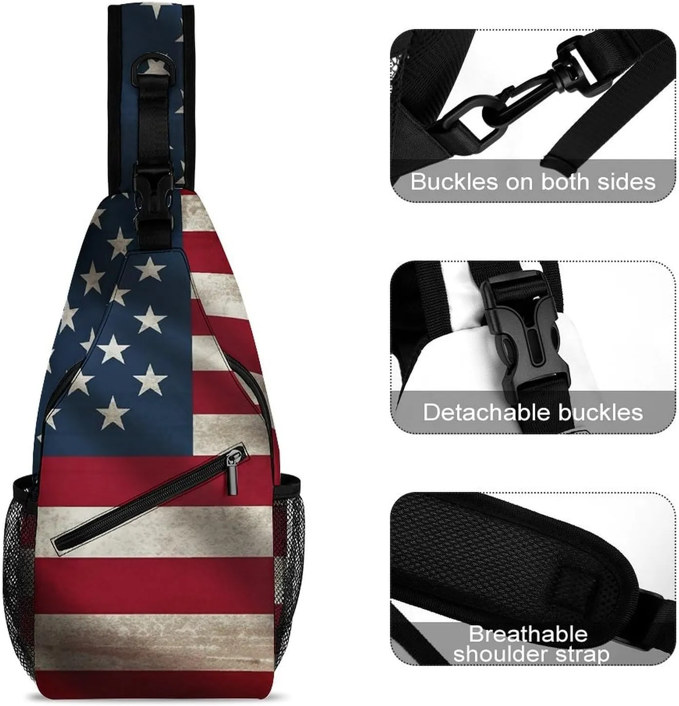 Lightweight Chest Bag Crossbody Bag American Flag Sling Backpack for Women Men Sports Travel