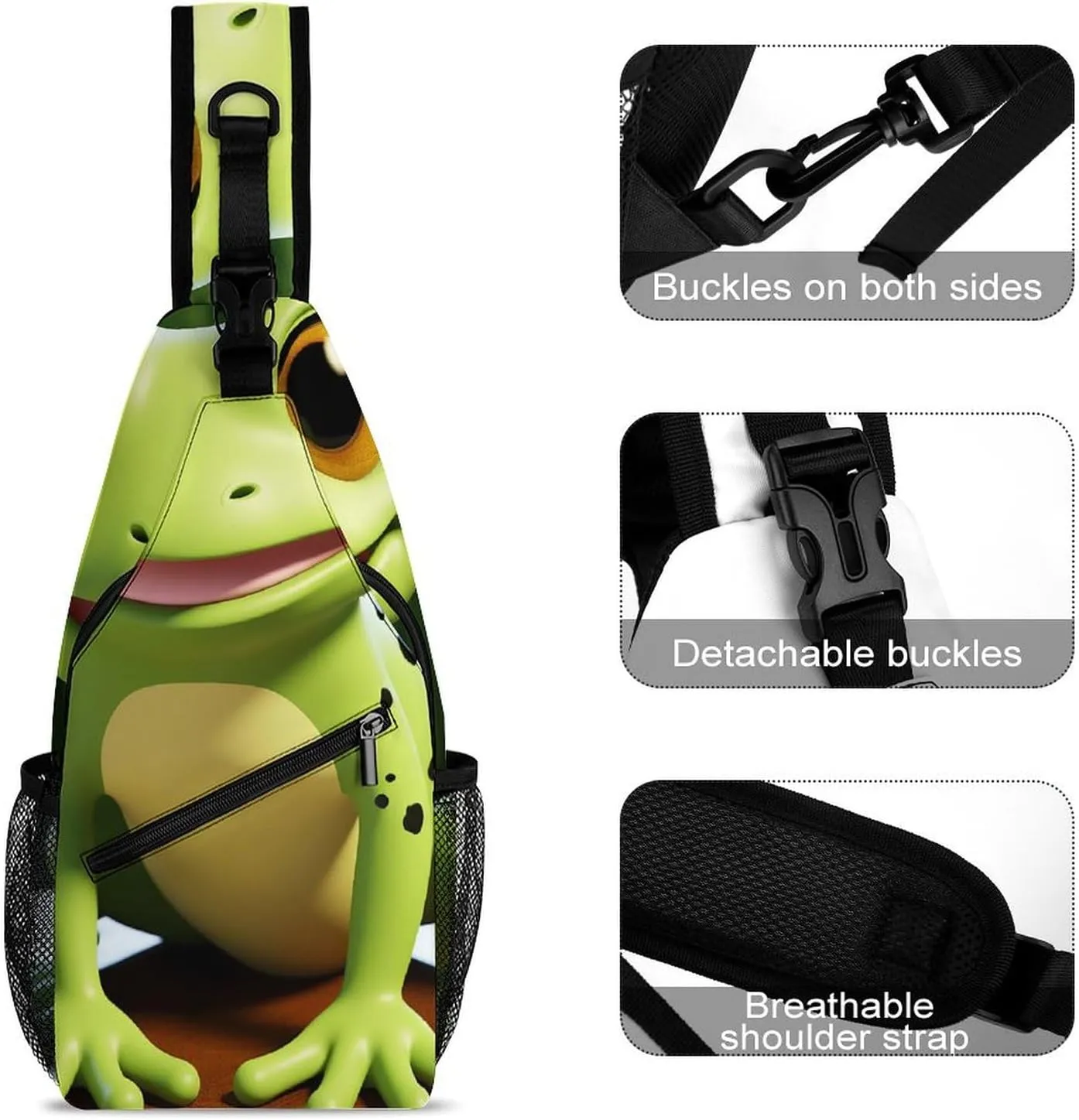 Lightweight Chest Bag Crossbody Bag Cute Frog Sling Backpack for Women Men Sports Travel