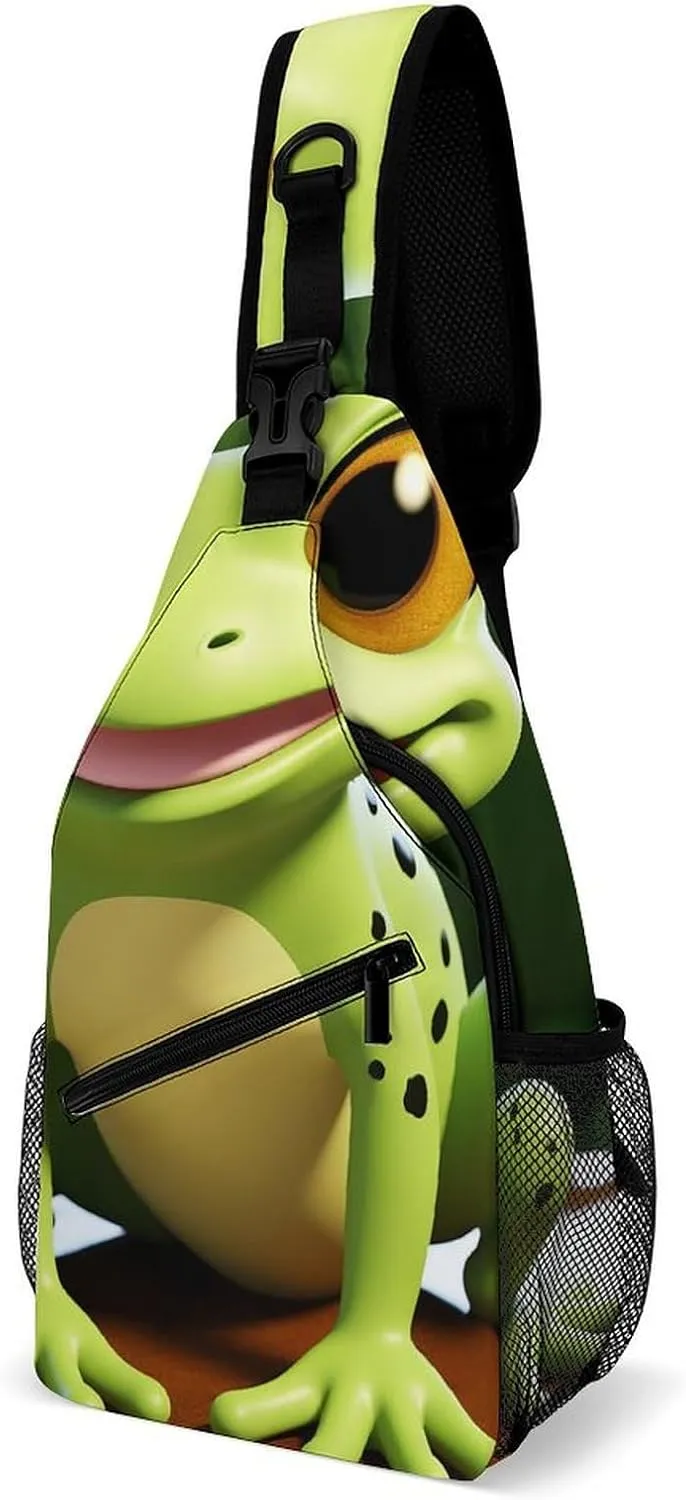 Lightweight Chest Bag Crossbody Bag Cute Frog Sling Backpack for Women Men Sports Travel