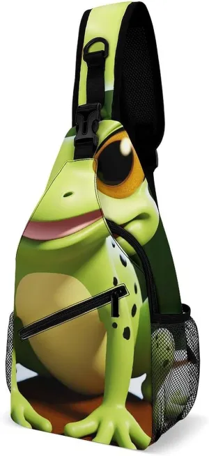 Lightweight Chest Bag Crossbody Bag Cute Frog Sling Backpack for Women Men Sports Travel