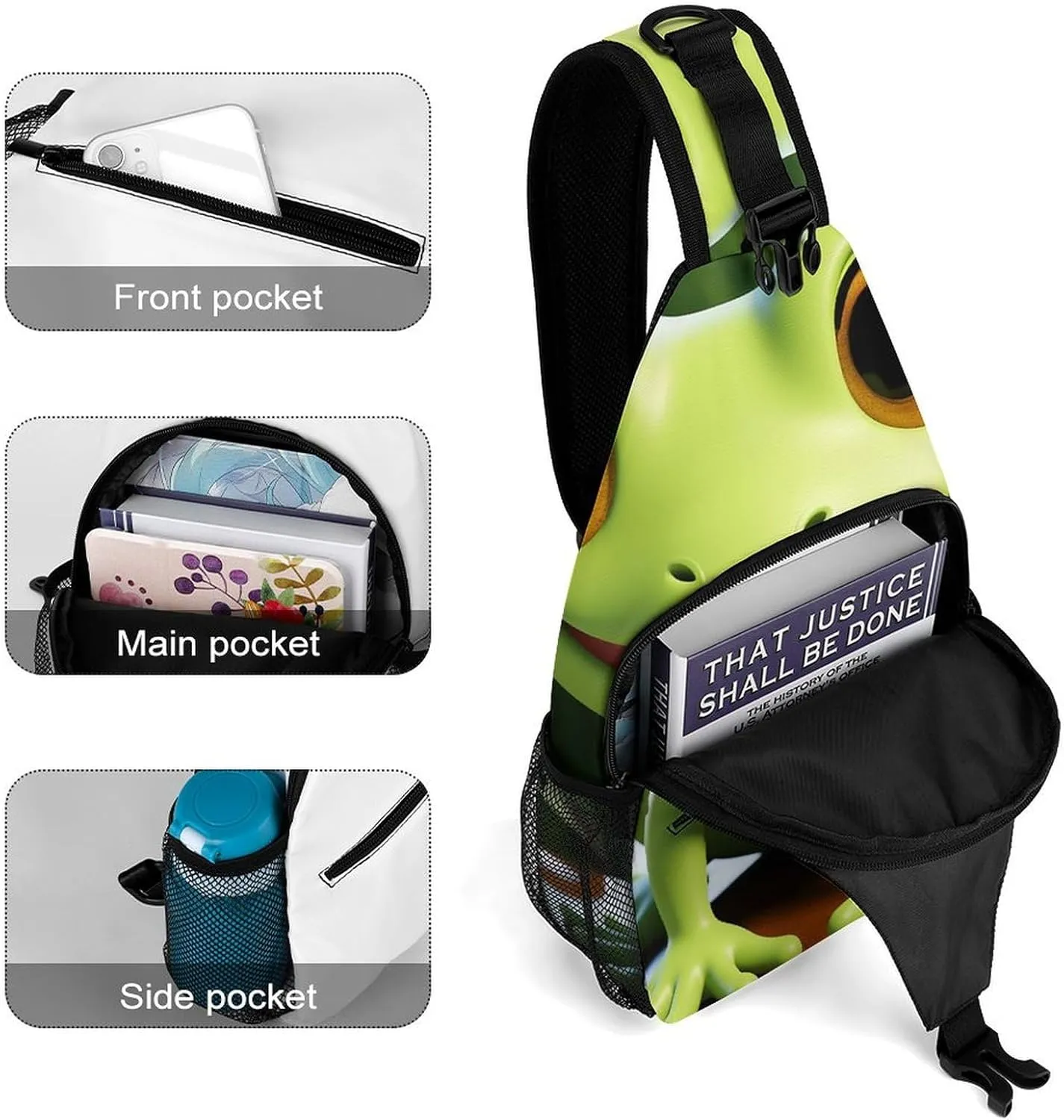 Lightweight Chest Bag Crossbody Bag Cute Frog Sling Backpack for Women Men Sports Travel