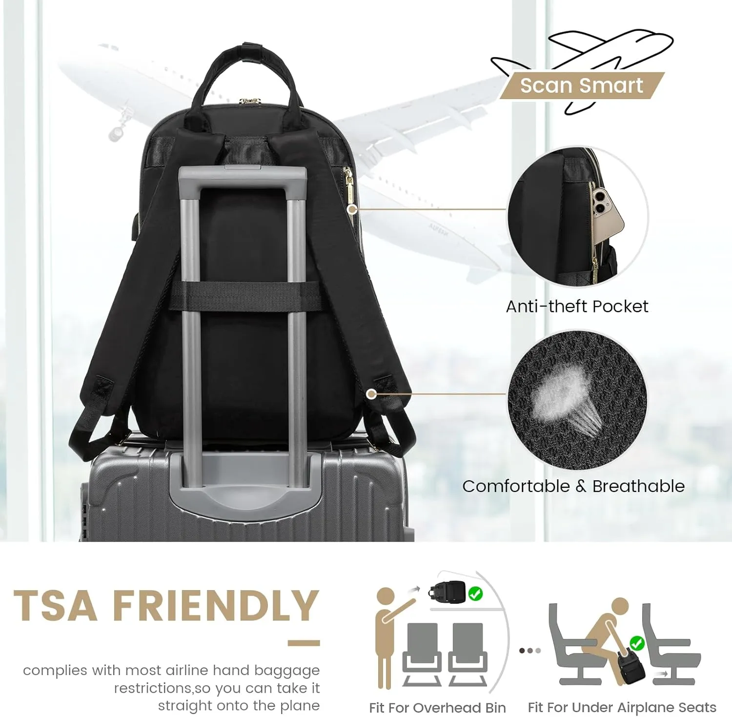 LOVEVOOK Laptop Backpack for Women 15.6 Inch,Cute Backpack Laptop Bag with USB Port,Waterproof Travel Backpack Purse Teacher Nurse Bag Fashion Computer Bag for Work