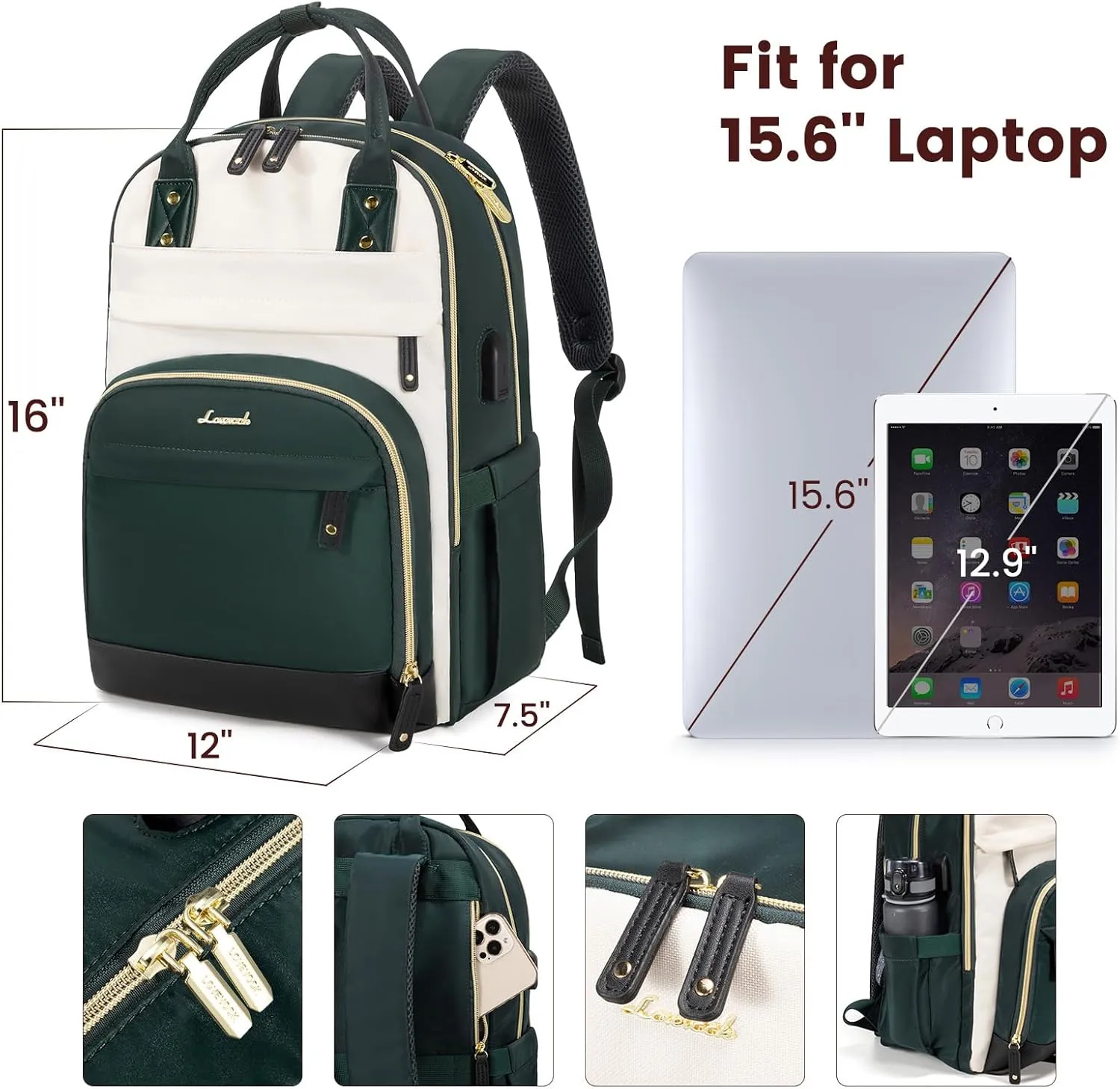 LOVEVOOK Laptop Backpack Women,Large Capacity 15.6 inch Laptop Bag Travel Backpack for Women,Computer Work College Teacher Backpacks with USB Port,Waterproof Personal Item Backpack Casual Daypack