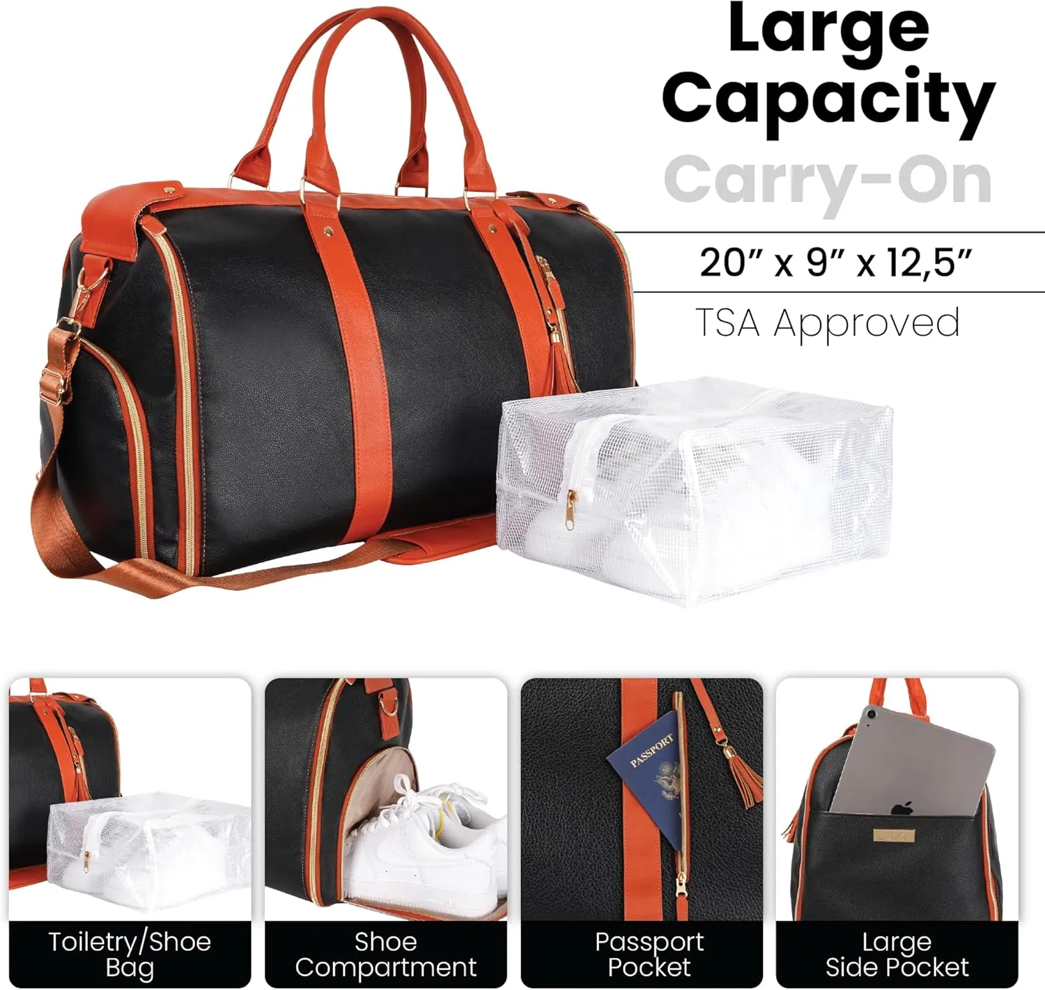 LUHXE Travel Convertible Carry On Garment Roller Bag with Shoe Pouch & Detachable Shoulder Strap - Charcoal