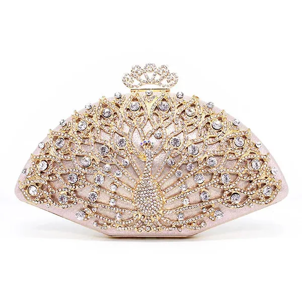 Luxury Designer Women's Clutch: Fashionable Golden Metal Crystal Clutch Handbag for Ladies, Perfect for Weddings, Bridal Parties, and Evening Events