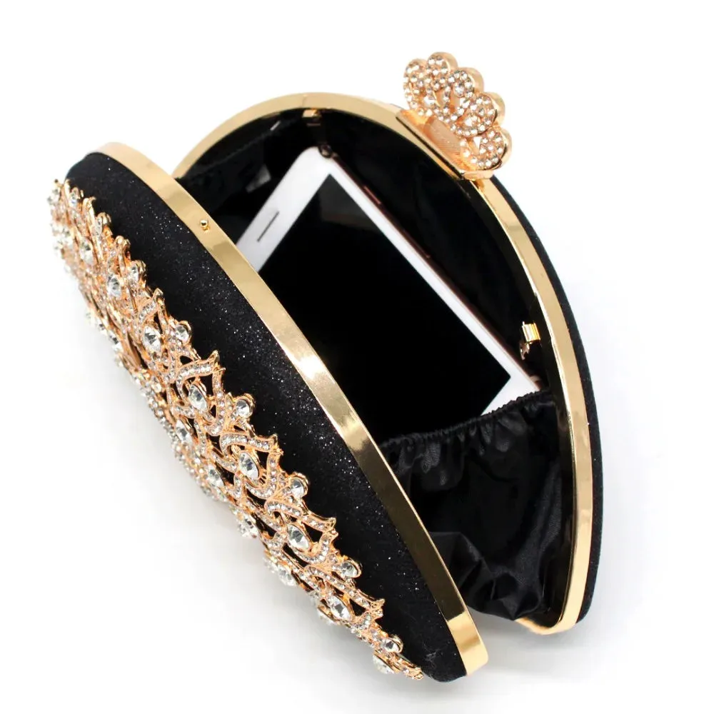 Luxury Designer Women's Clutch: Fashionable Golden Metal Crystal Clutch Handbag for Ladies, Perfect for Weddings, Bridal Parties, and Evening Events