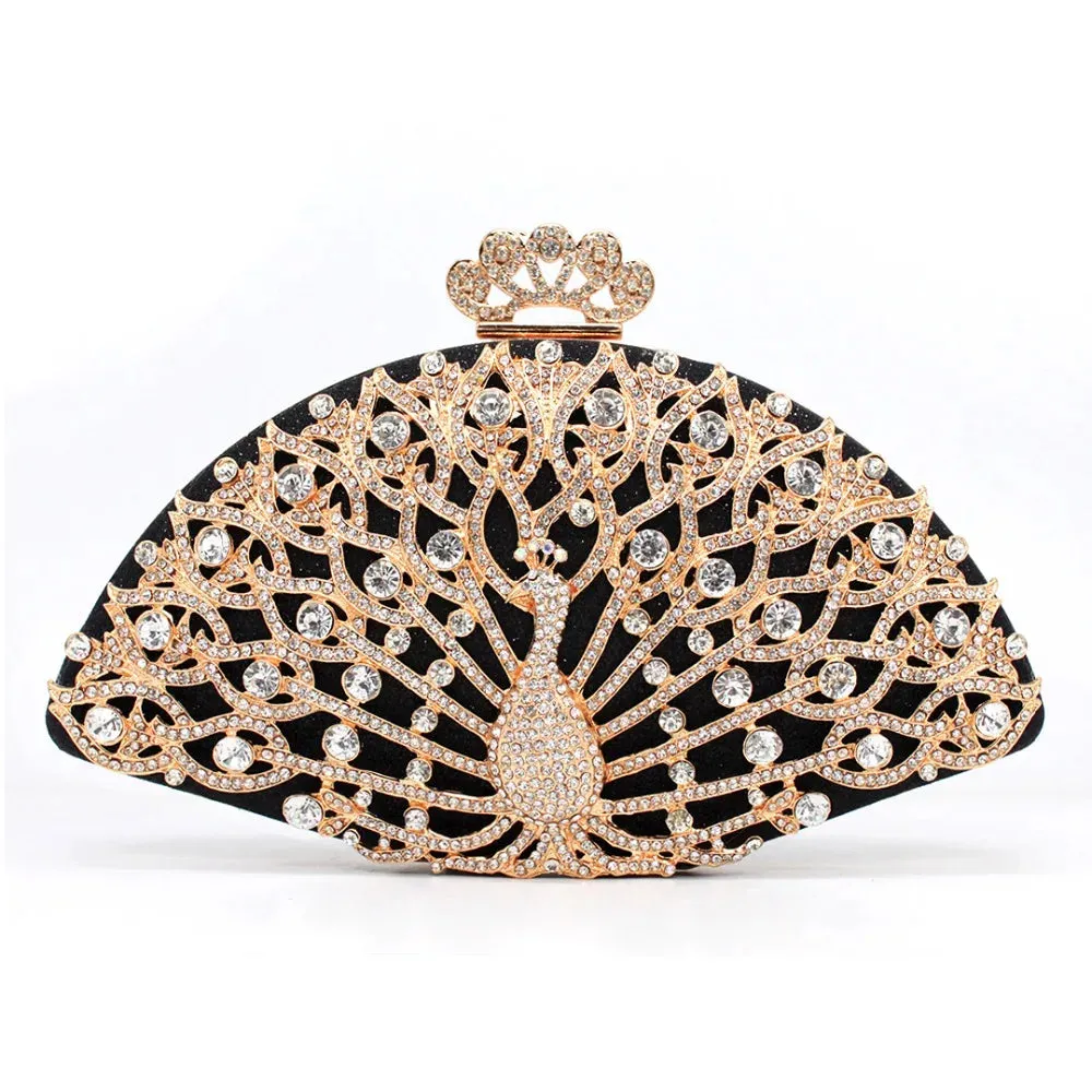 Luxury Designer Women's Clutch: Fashionable Golden Metal Crystal Clutch Handbag for Ladies, Perfect for Weddings, Bridal Parties, and Evening Events